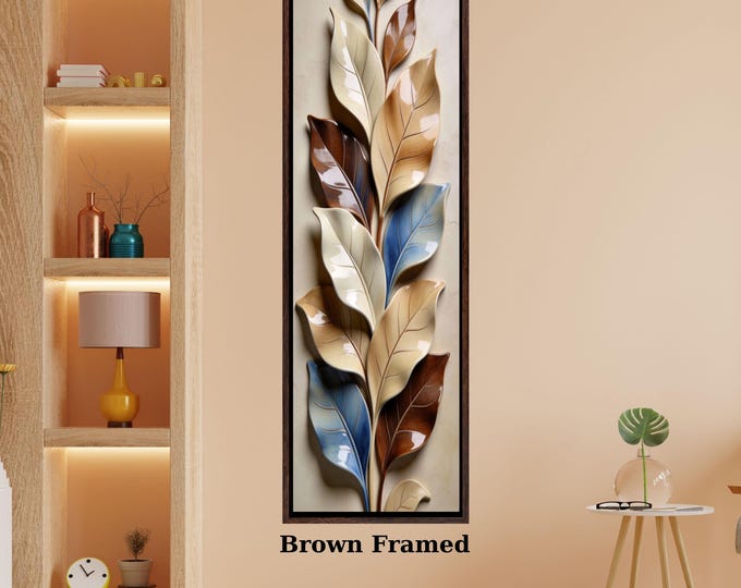 Vertical Leaf Canvas Print, Tall Narrow Wall Art, Modern Nature Decor