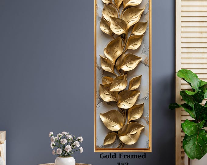Gold Long Narrow Canvas Wall Art Vertical Nature Print Tall Modern sun Tree or Mountain Wall Decor for Hallway,Entryway Small Space Styling