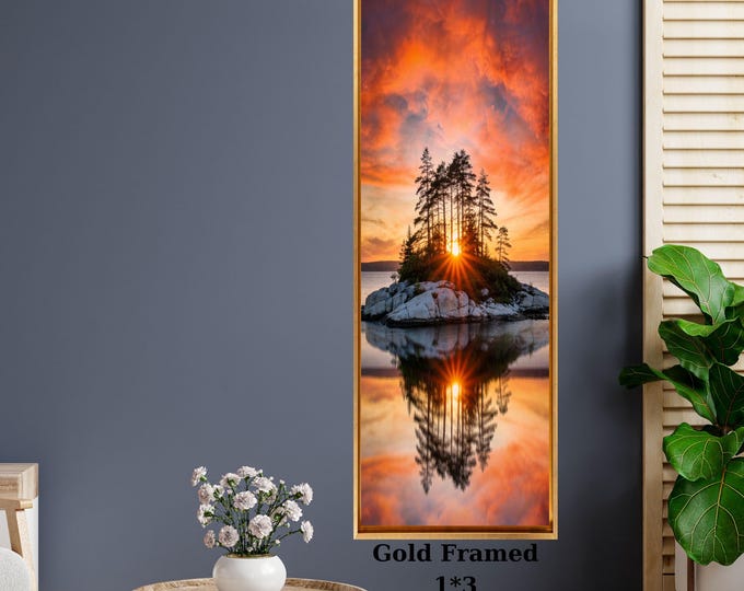 Long Narrow Canvas Wall Art Vertical Nature Print Tall Modern sun Tree or Mountain Wall Decor for Hallway,Entryway Small Space Styling Print