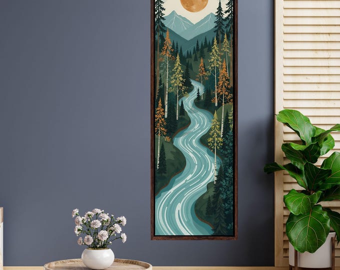 Long Narrow Canvas Wall Art Vertical Nature Print Tall Modern Tree or Mountain Wall Decor for Hallway, Entryway or Small Space Styling Print