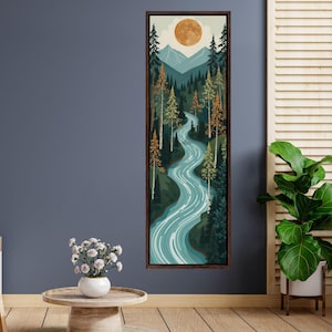 Long Narrow Canvas Wall Art Vertical Nature Print Tall Modern Tree or Mountain Wall Decor for Hallway, Entryway or Small Space Styling Print