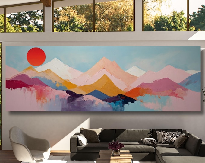 Panoramic abstract sea scape Canvas Art Famous Art,Large Wall Art, Minimalist Canvas Art, Sea Sun Wall art Waves Line Art Beach House Decor