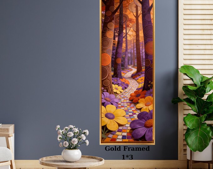 Vertical River Canvas Print, Tall Tree Mountain Wall Art Long Narrow