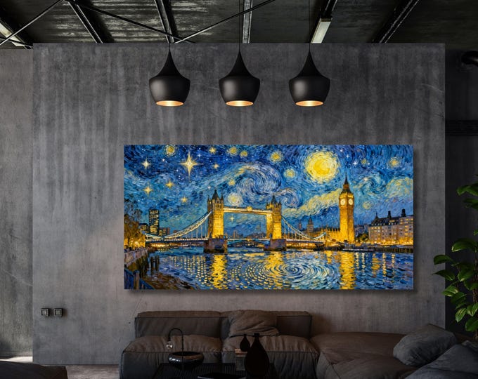 Van Gogh Style London Canvas - Swirling Night Sky Art