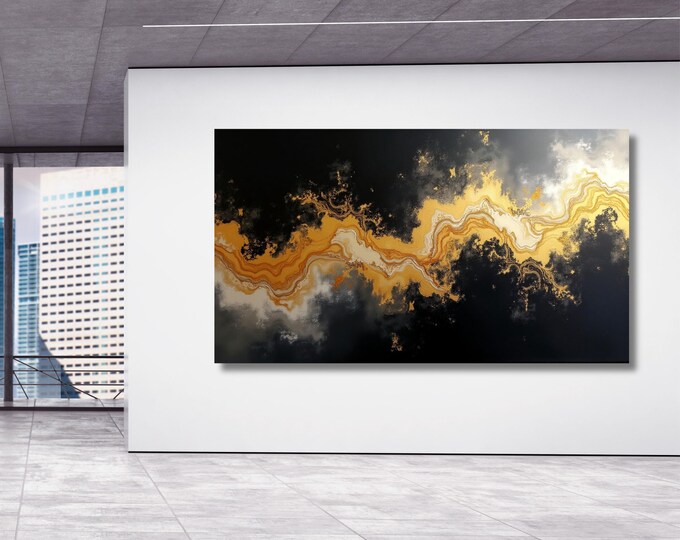 Abstract Black Gold Marble Canvas Wall Art, Contemporary Luxury Decor