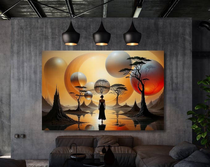 Surreal African Landscape Canvas Wall Art, Abstract Dreamscape, Minimalist Sunset Decor