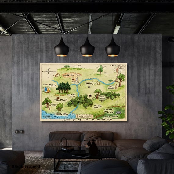 Winnie the Pooh 100 Acre Wood Map Canvas Print, Winnie the Pooh Vintage Illustration, Nursery Wall Art