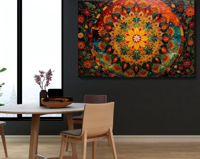 Vibrant Mandala Canvas Wall Art, Spiritual Tree of Life Decor