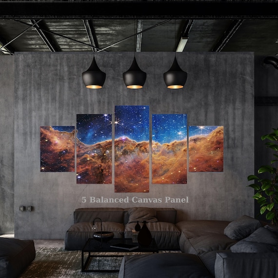 5 Piece Galaxy & Nebula Canvas Wall Art, Cosmic Deep Space Stars Poster, Multi Panel Framed Ready to Hang Mural, Modern Astronomy Gift Set