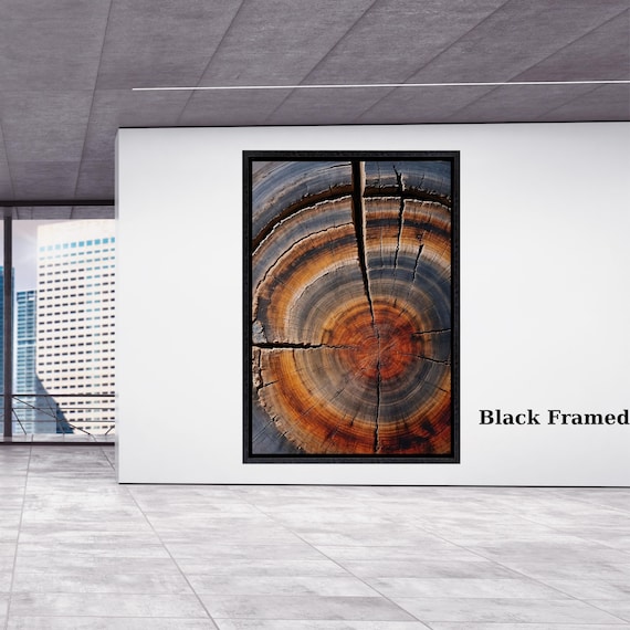 Tree Ring Rustic Canvas Framed Wall Art, Detailed Wood Texture Art, Wood Slice Art, Tree Trunk Canvas Print, Modern Nature Wall Décor gift