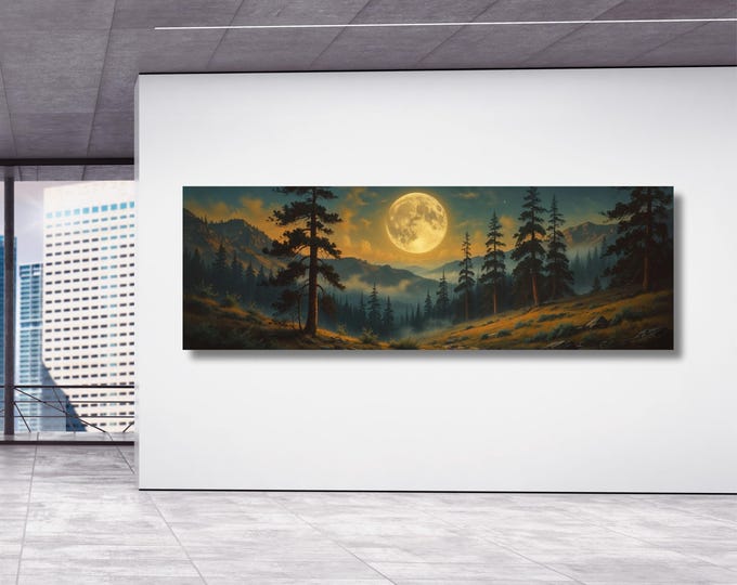 Night Moody Wild Flowers Canvas, Framed Canvas Print, Above Bed Art, Dark Floral Paintingt,Boho Minimal Panoramic Thought Provoking Wall Art