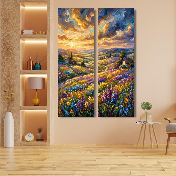 Set of 2 Tall Narrow Vintage Nature Canvas Wall Art  Long Vertical Forest Dining Room, Living Room, Office Print Long and Narrow Wall Art