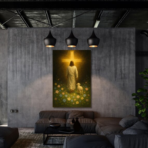 Jesus Shepherd Walking Modern religious wall art Gift Trendy  Living Room Home Decor Christian Print Christ Portrait Canvas Lamb Jesus Art