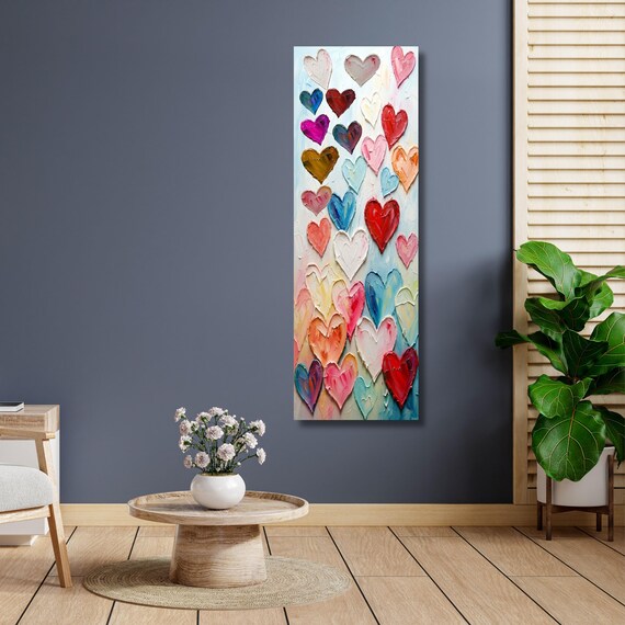 Long Hearts Canvas Wall Art – Romantic Abstract Texture Love Decor Print