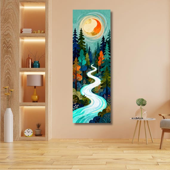 Long Narrow Canvas Wall Art Vertical Nature Print Tall Modern sun Tree or Mountain Wall Decor for Hallway,Entryway Small Space Styling Print