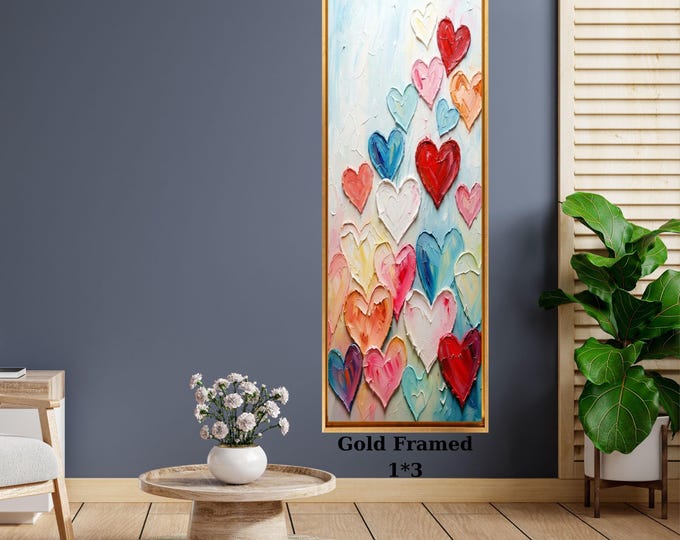 Long Hearts Canvas Wall Art – Romantic Abstract Texture Love Decor Print