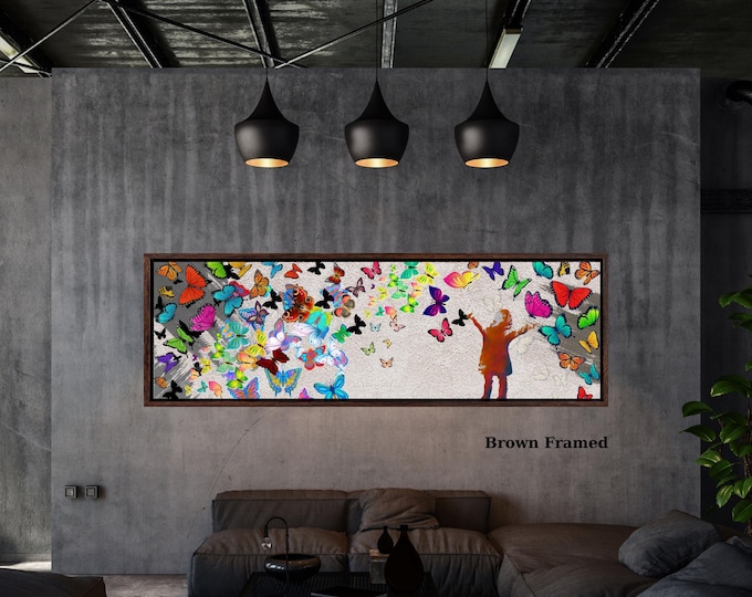 Panoramic Banksy Wall Art, Graffiti Wall Art, Colorful Butterfly Girl Canvas Wall Art, Banksy Street Art, Trendy Wall Decor, Christmas Gift