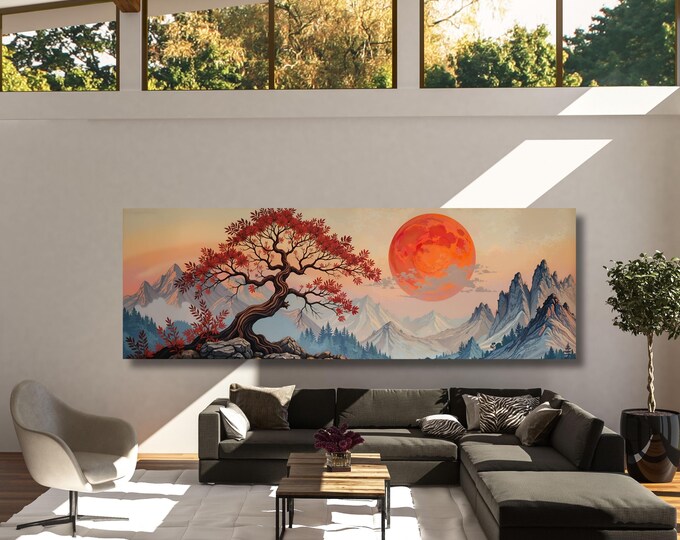 Japanese Maple Tree Sunset Canvas Art: Vintage Rothko Inspired Print