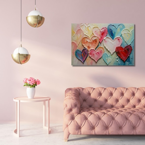 Hearts Canvas Wall Art Elegant Natural Wall Art Great Design Romantic Heart Print stump,Abstract Texture Romantic wall decor gift art heart