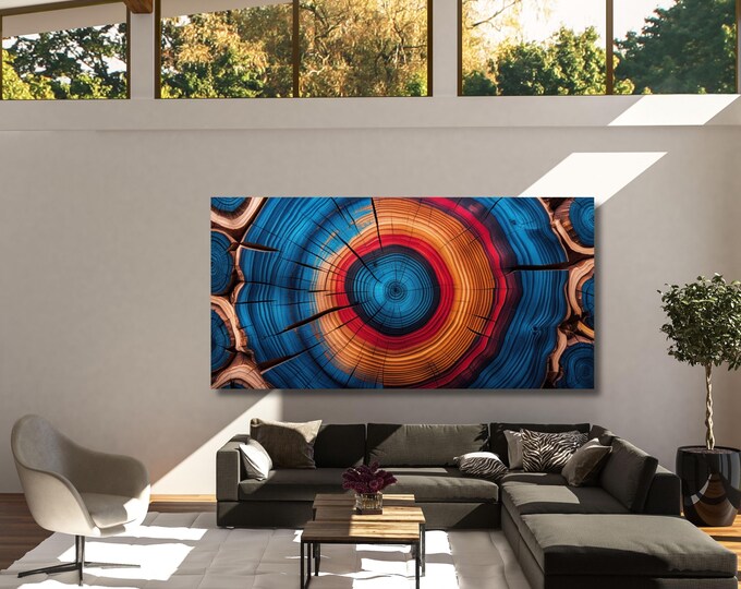 Tree Ring Canvas Wall Art, Vibrant Wood Texture Print, Elegant Natural Home Decor