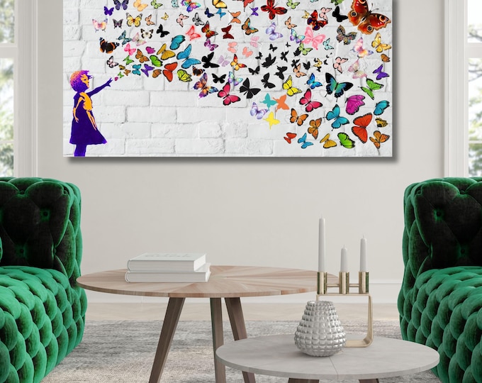 Banksy butterfly girl Canvas Art Graffiti Street Graffiti Art American Street Art,Banksy Graffiti Boy Room Wall art Panoramic butterfly girl