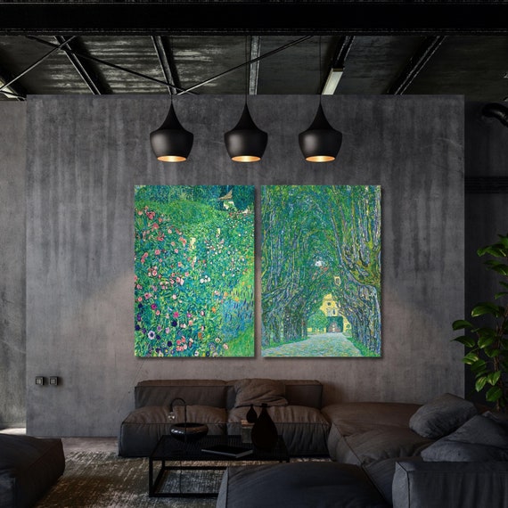 Set of 2 Gustav Klimt Landscape Wildflower Canvas Wall Art Klimt Large Wall Art,Vintage Art,Green Art, Gift,Wall Decor Poppy Fields Print,