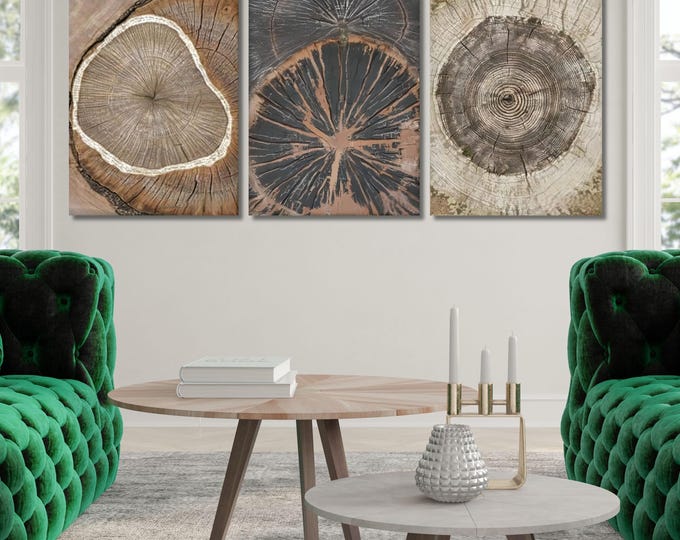 Tree Ring Canvas Art Set, Colorful Wood Slice Prints
