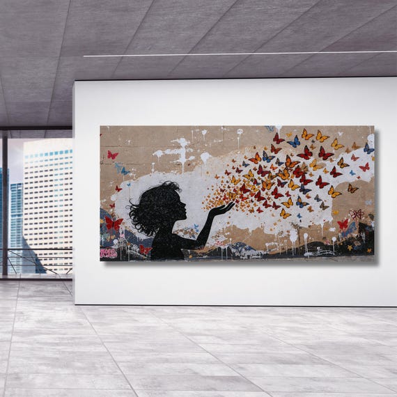 Banksy butterfly girl Canvas Art Graffiti Street Graffiti Art American Street Art,Banksy Graffiti Boy Room Wall art Panoramic butterfly girl
