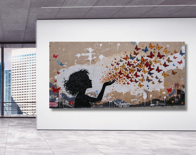 Banksy butterfly girl Canvas Art Graffiti Street Graffiti Art American Street Art,Banksy Graffiti Boy Room Wall art Panoramic butterfly girl