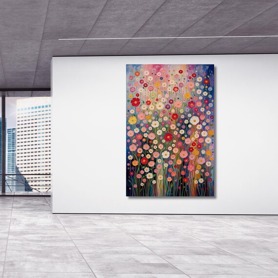 Gustav Klimt Vertical Floral Wall Art,Flower Garden Canvas Print, Mid Century Botanical Art, Klimt Museum Poster, Art Nouveau Decor Gift art