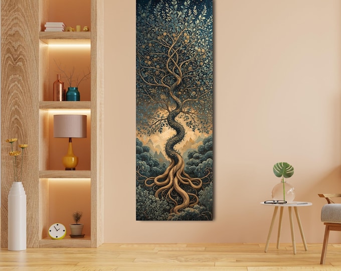 Tall Tree Canvas Wall Art, Vertical Nature Print, Modern Hallway Decor