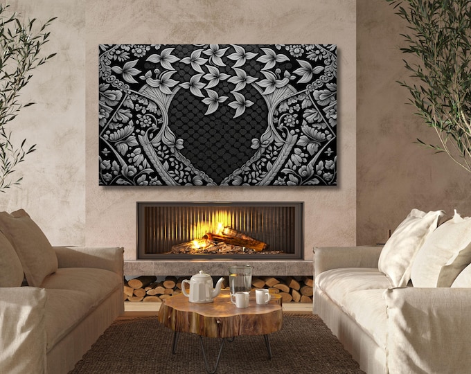 Abstract Marble Canvas Wall Art, Black Gold Escher Decor, Oversize Contemporary Print