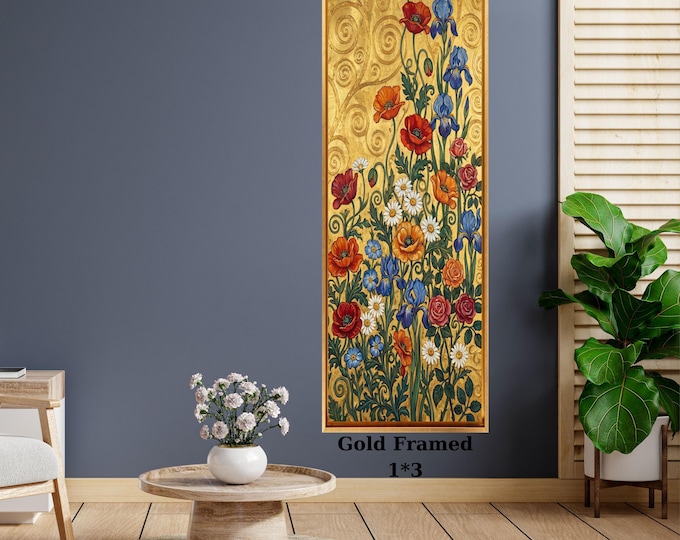 Vertical Floral Canvas Print, Tall Narrow Wall Art, Entryway Decor