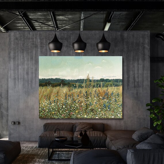 Landscape Wall Art Wildflower Field Oil Painting Large Canvas Wildflower Field Canvas Vintage Botanical Wildflower Flowers Canvas Minimalist