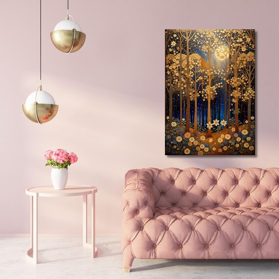 Gustav Klimt Inspired Magical Forest Art Wildflower Klimt Canvas Wall Art Klimt Print Klimt Canvas art, Gustav Klimt Poster Klimt Exhibition