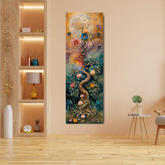 Vertical Canvas Wall Art, Nature Tree Print, Hallway Decor