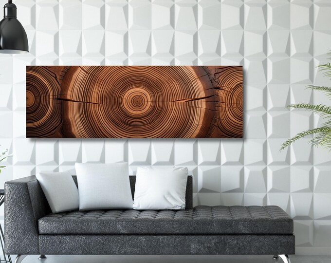 Panoramic Tree Ring Canvas Art: Elegant Natural Home Decor