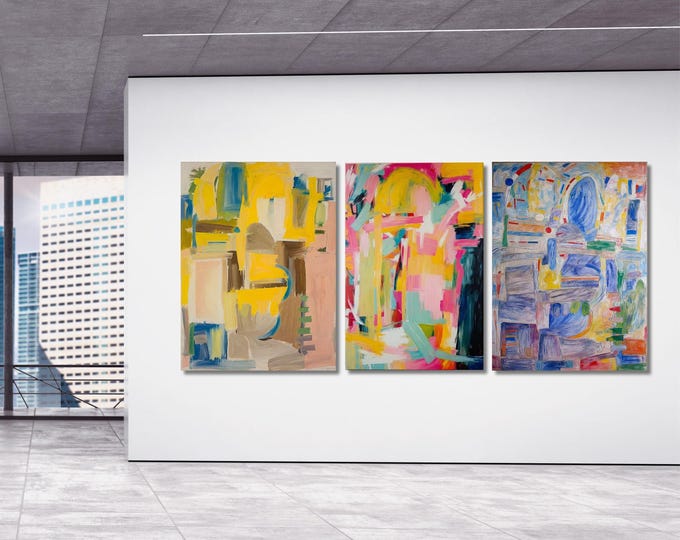 Willem de Kooning Style Abstract Canvas Wall Art Set – Exhibition Poster Decor