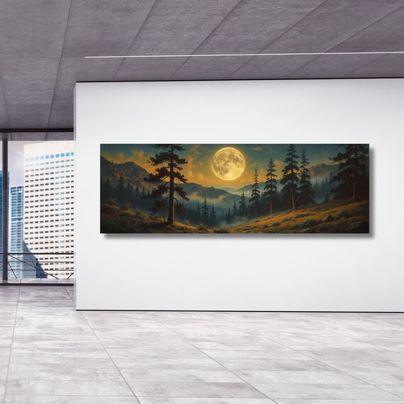 Night Moody Wild Flowers Canvas, Framed Canvas Print, Above Bed Art, Dark Floral Paintingt,Boho Minimal Panoramic Thought Provoking Wall Art