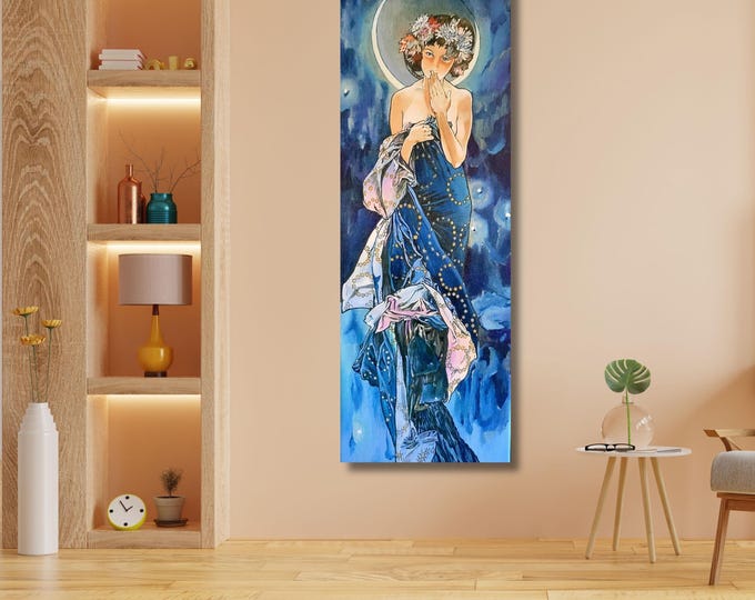 The Moon by Mucha Canvas Print, Alphonse Mucha Reproduction Wall Art