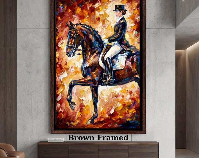 Dressage Horse Rider Canvas Print, Equestrian Oil Painting Style, Fire Colors