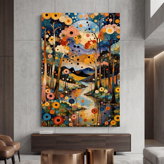 Moonlit Forest Canvas Art, Vintage Pine Tree Painting