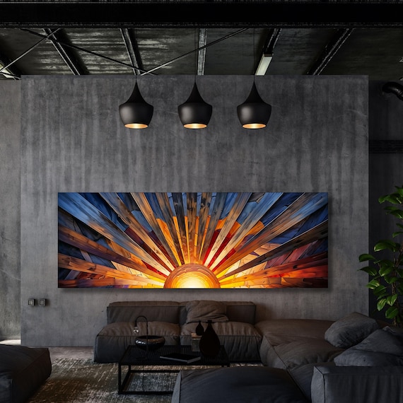 Sunrise Wood Look Wall Art Above Bed Decor Print Canvas Wood Long Sunlight Bedroom Wall Hanging Sunrise Sun Canvas Wall Office Print gift