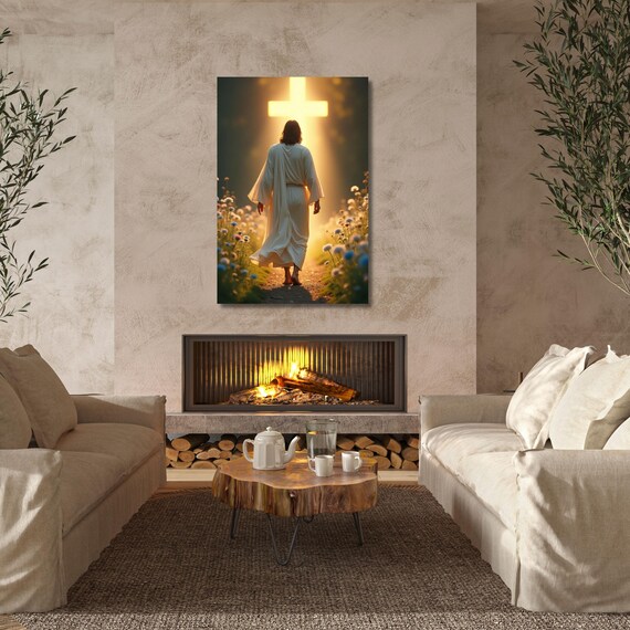 Jesus Walking Modern religious wall art Gift Trendy  Living Room Home Decor Christian Print Christ Portrait Canvas Jesus Canvas Wall Art