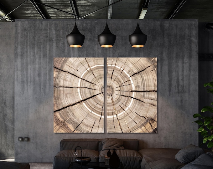 Set of 2 Tree Ring Prints Wood Slice Diptych Rustic Nature Living Room Decor