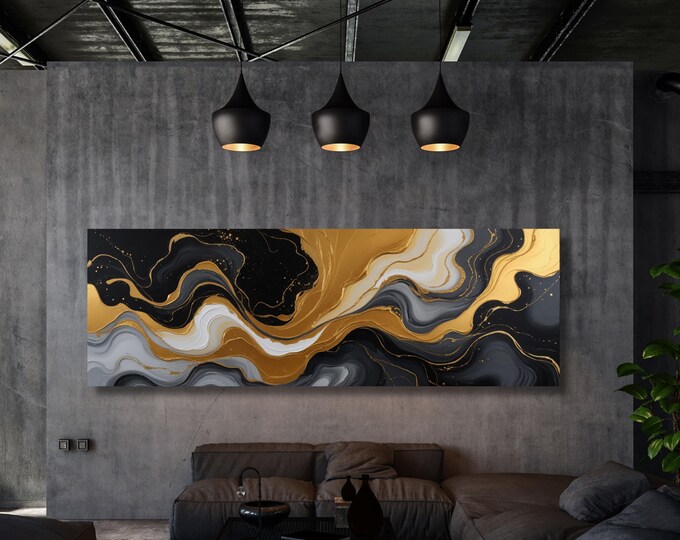 Panoramic Abstract Marble Canvas Wall Art, Luxury Contemporary Decor