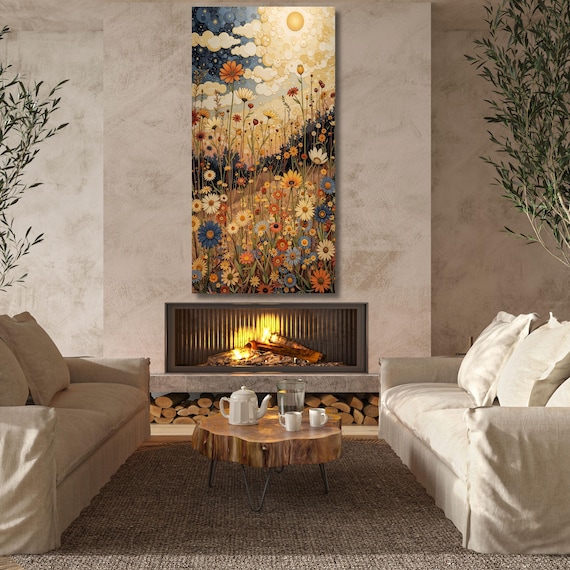 Wildflower Canvas Wall Art: Moonlit Forest Painting, Vintage Style