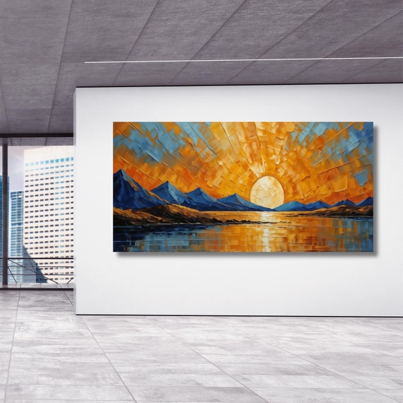 Long Sunshine, Bedroom Wall Art, Wood Wall Art Above Panoramic Sun Wall Art Christmas Gift Artwork Canvas Panoramic Sunset Canvas Wall Art