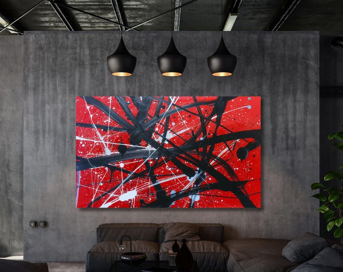 Pollock Style Canvas Art, Abstract Drip Painting Print, Modern Splatter Wall Decor