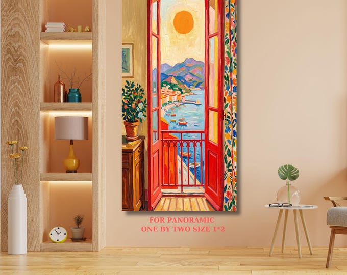 Matisse Style Canvas Print: Open Window with Oranges, Coastal Art decor gift wall art